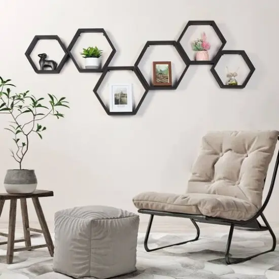NEX&trade; Hexagon Floating Shelf Set Black {8}