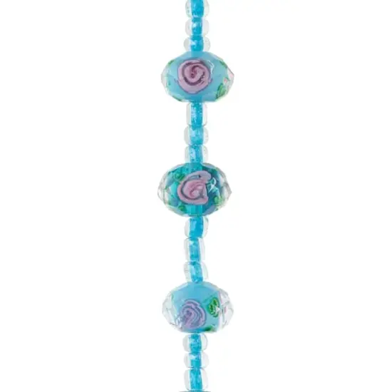 Aqua Floral Lampwork Glass Rondelle Beads, 11mm by Bead Landing™ {1}