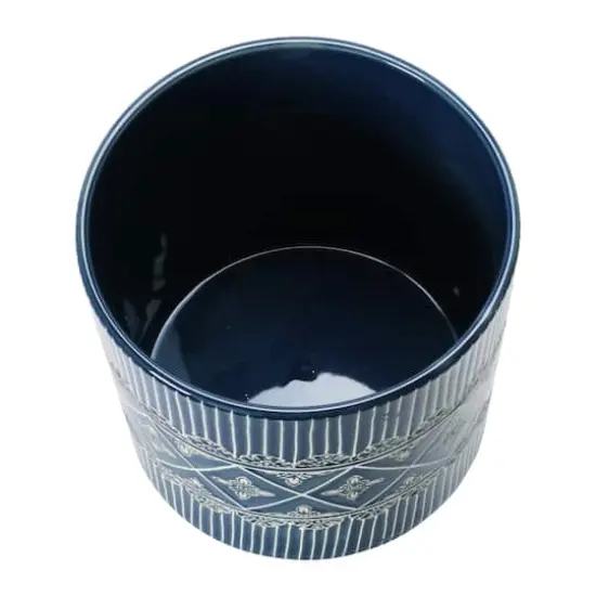 Hello Honey&reg; 11" Blue & White Debossed Stoneware Footed Planter {7}