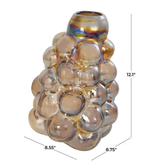 12" Iridescent Brown Abstract Handmade Bubble Glass Vase {4}
