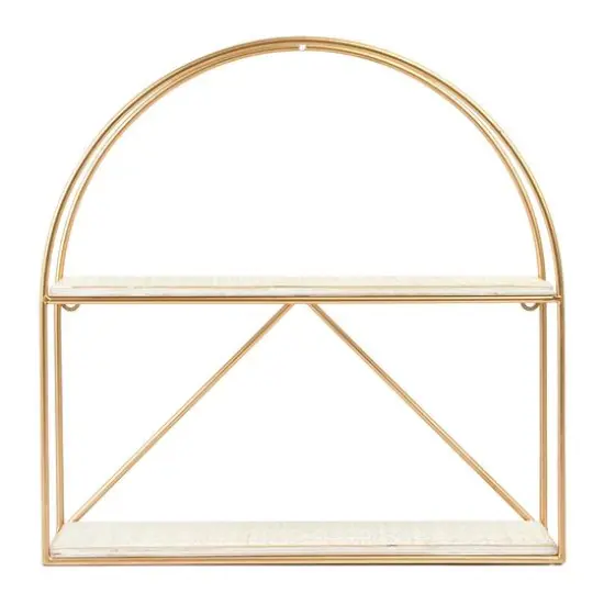 Hello Honey&reg; Wood & Metal Gold Crescent Wall Shelf White {1}