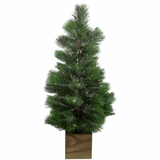 3ft. Unlit Snowy Pine Artificial Christmas Tree in Wooden Pot {1}