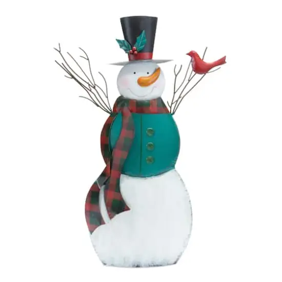 26" Metal Snowman with Cardinal Bird {1}