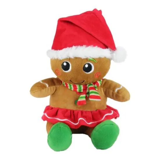 11" Brown & Red Plush Sitting Gingerbread Christmas Figurine Set {5}