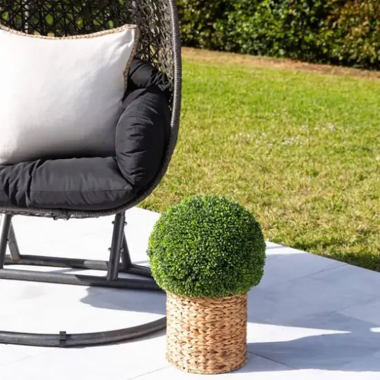 2ft. UV-Resistant Artificial Boxwood Ball Topiary in Hyacinth Weave Basket {5}