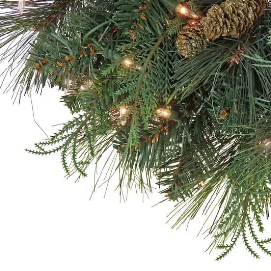 First Traditions&trade; 30'' Pre-Lit Artificial North Conway Wreath with Glittery Cones and Eucalyptus {4}