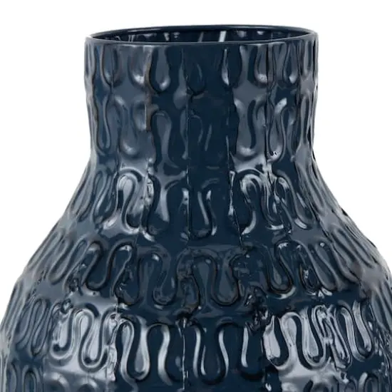 24" Dark Blue Metal Dimensional Textured Vase {7}