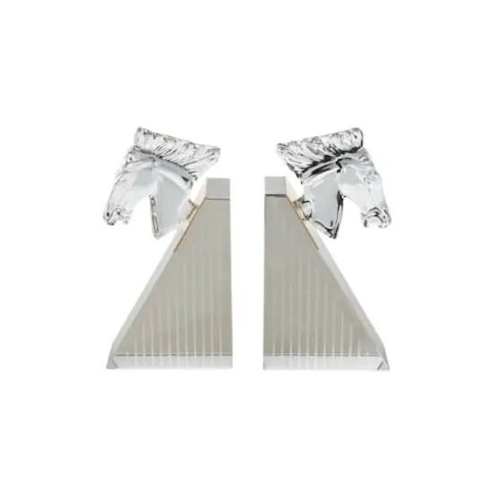 9" Clear Glass Horse Head Decorative Bookends with Pyramid Bases, 2ct. {1}