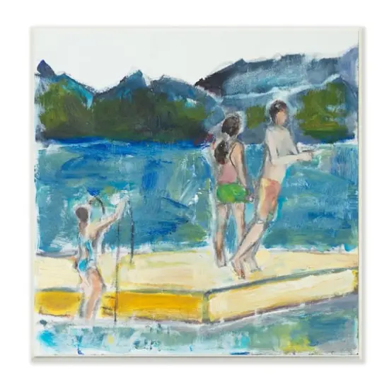 Stupell Industries Kids on Swimming Dock Abstract Contemporary Lake Scene,12" x 12" {1}