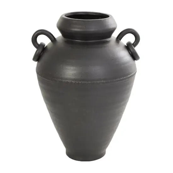 15" Black Ceramic Amphora Vase with Speckled Texture & Ring Handles {9}