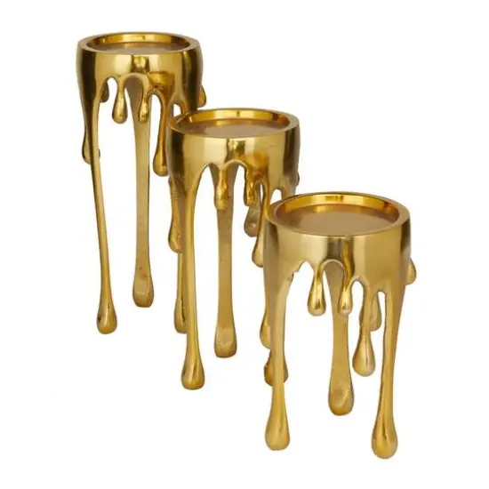 CosmoLiving by Cosmopolitan Gold Aluminum Pillar Candle Holder with Dripping Melting Designed Legs Set {3}