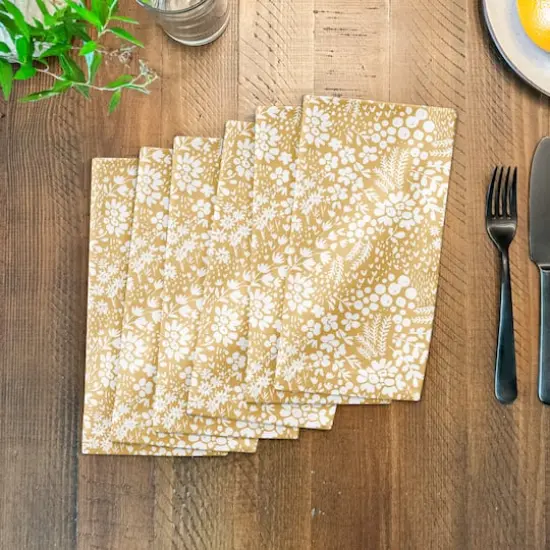 Dainty Floral Cotton Twill Napkin Yellow {4}