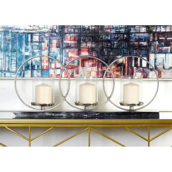 26'' Silver Aluminum Contemporary Candle Holder {6}