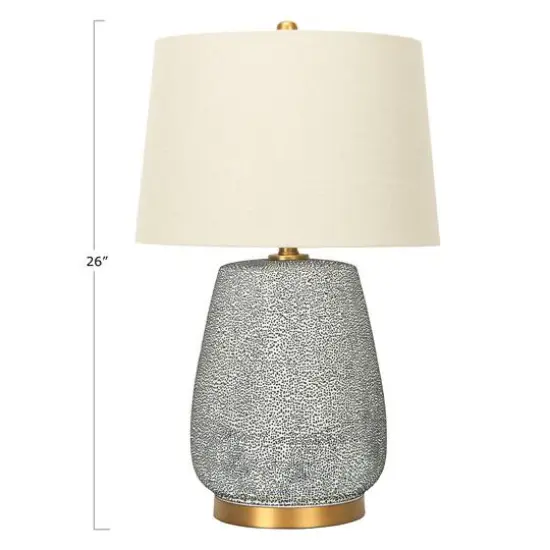 Hello Honey® 26'' Textured Blue Glaze Ceramic Table Lamp with Natural Linen Shade {10}