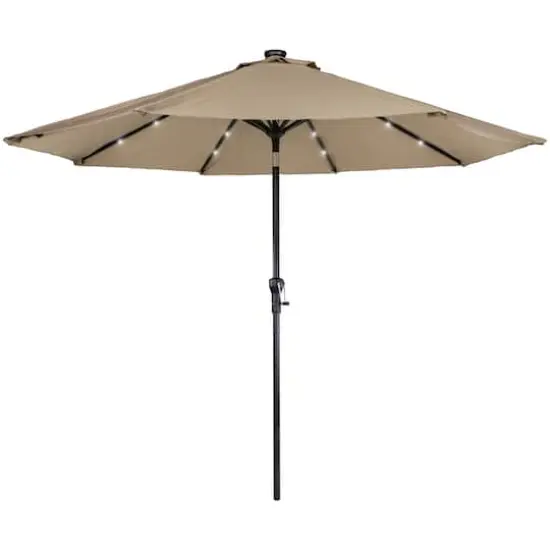 9ft. Solar Lighted Outdoor Patio Market Umbrella Beige {1}