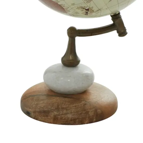 13" Cream Mango Wood & Marble Contemporary Globe {9}