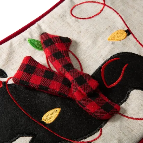 Glitzhome&reg; 21" LED Embroidered Dog Linen Christmas Stocking {6}