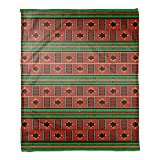 Kwanzaa Red, Green & Black Pattern Coral Fleece Blanket {1}