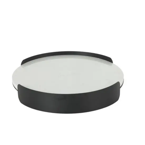 15.75" White Marble Round Living Room D&eacute;cor Tray with Black Metal Frame {9}