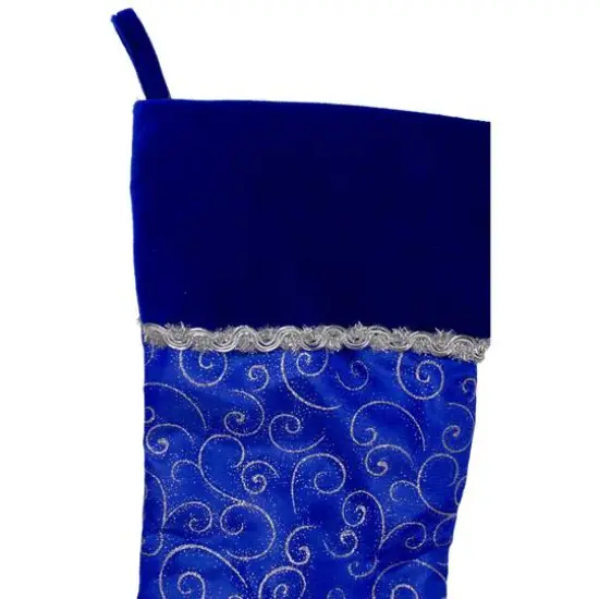20.5" Blue & Silver Glitter Filigree Swirls Stocking {6}