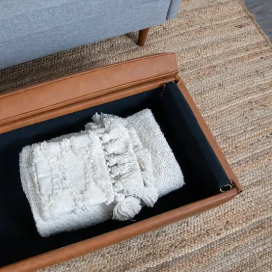 Hello Honey&reg; Cognac Vegan Leather Bench with Storage {5}