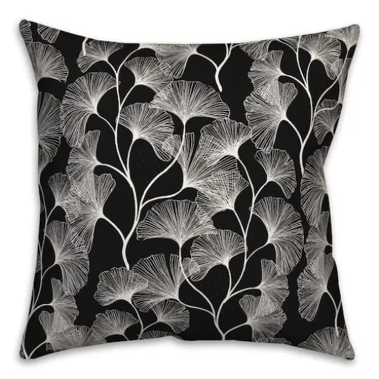 18" Gingko Leaves Indoor/Outdoor Pillow Black {1}