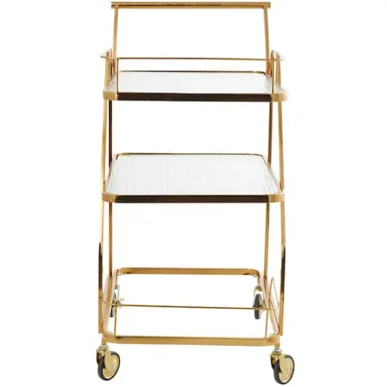 Gold Metal Glass Shelf 3-Tier Bar Cart {3}