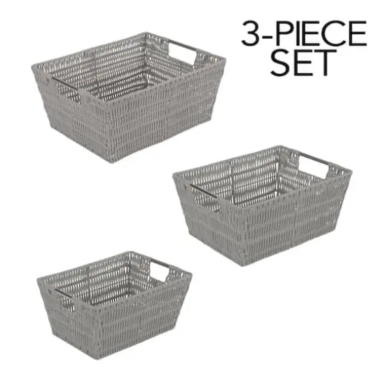 Simplify 3-Piece Rattan Tote Basket Set Gray {7}