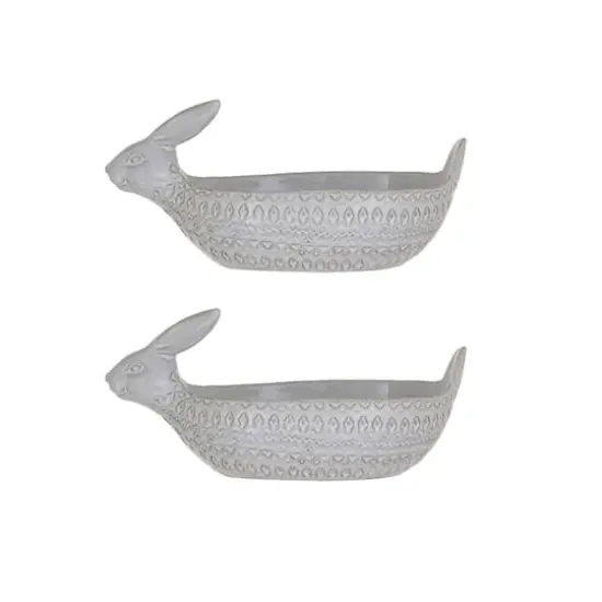 Hello Honey&reg; 11" White Debossed Stoneware Rabbit Bowl with Reactive Glass, 2ct. {1}