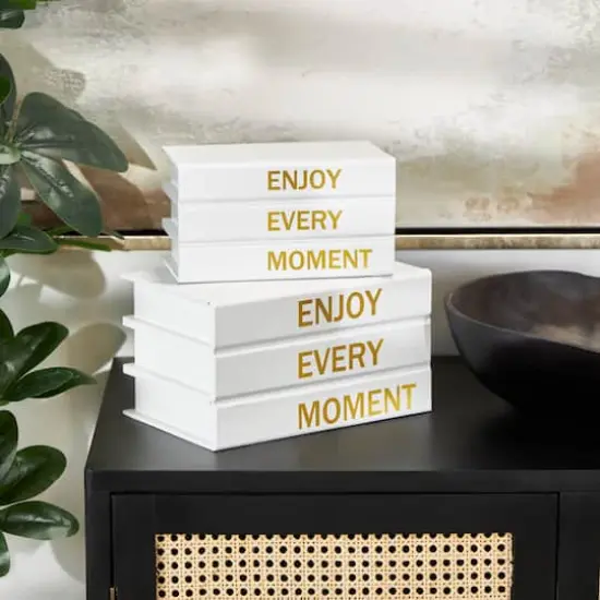 Enjoy Every Moment Canvas Storage Book Box Set White {4}