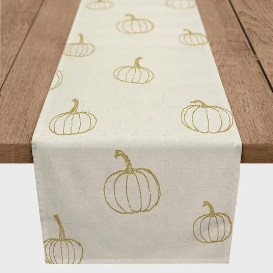 72'' Mustard Yellow Mini Pumpkin Pattern Cotton Twill Runner {1}