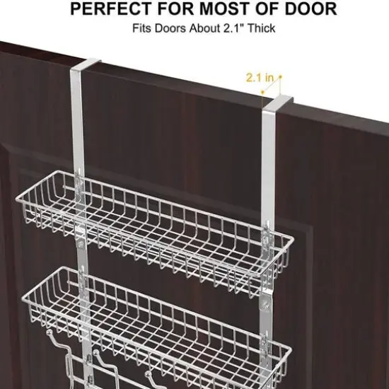 NEX&trade; 24" Silver Over the Door Basket Rack with Hooks {4}