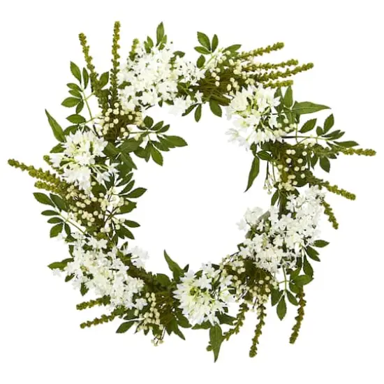 24'' White Mixed Floral Wreath {1}