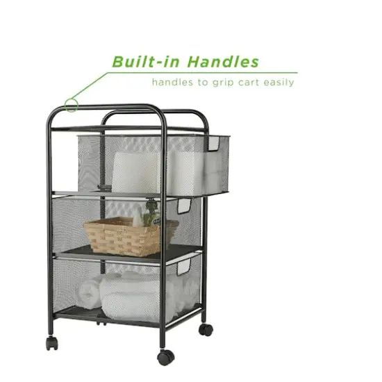 Mind Reader Black 3 Drawer Mesh Rolling Cart {9}