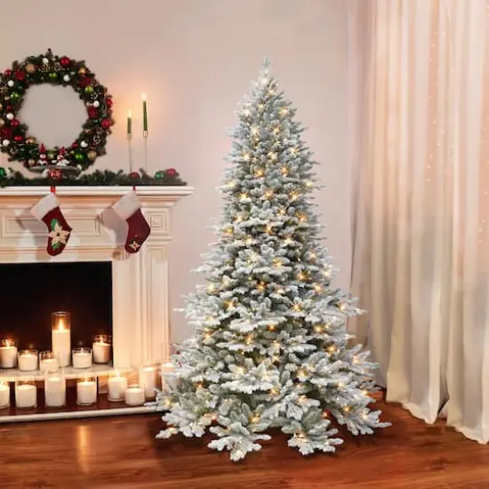 6.5ft. Pre-Lit Flocked Royal Majestic Fir Artificial Christmas Tree, Clear Lights {4}