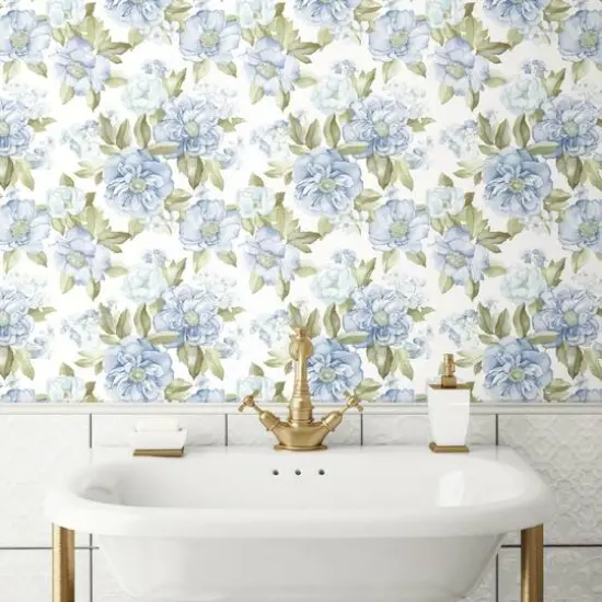 RoomMates Watercolor Floral Bouquet Peel & Stick Wallpaper Blue {7}