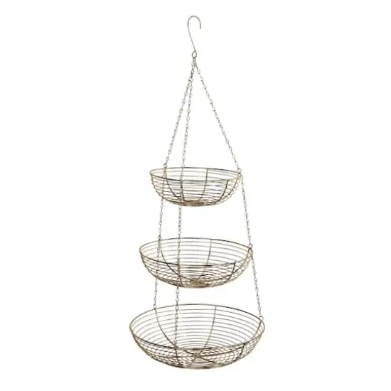 12" Gold & Copper 3-Tier Hanging Metal Basket {1}