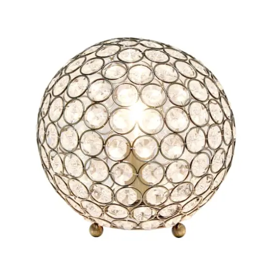 Lalia Home 8" Antique Brass Elipse Crystal Glam Orb Table Lamp {3}