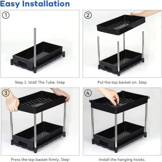 NEX&trade; 16" 2-Tier Under Sink Organizer with Sliding Drawer Black {6}