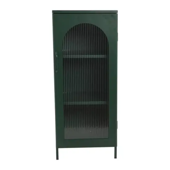 Hello Honey&reg; 40" Solstice Narrow Metal Accent Cabinet with Adjustable Storage Shelves and Arched Glass Door Dark Green {8}