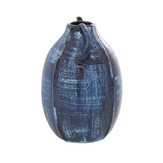 Blue Ceramic Contemporary Vase, 9" x 6" x 6" {3}