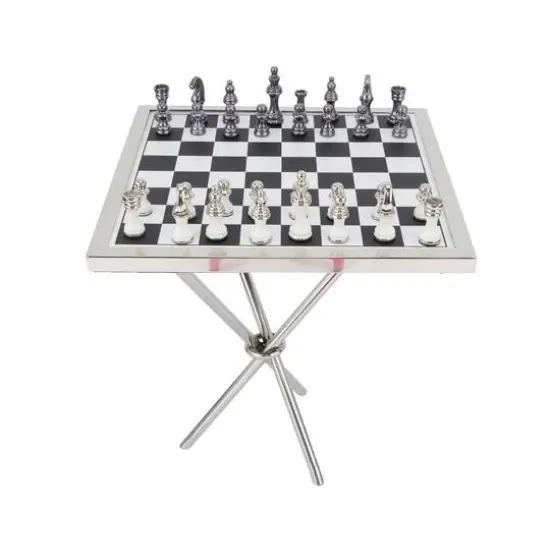 Silver Aluminum Contemporary Game Set Table, 4" x 25" x 22" {1}