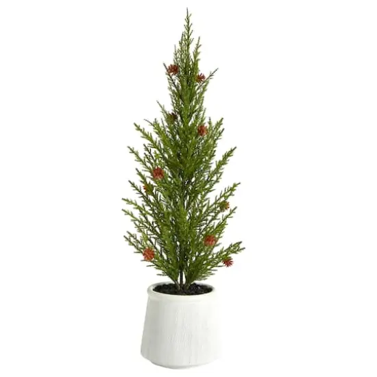 20" Cedar Pine with Pinecones Artificial Christmas Tree in Decorative Planter {1}