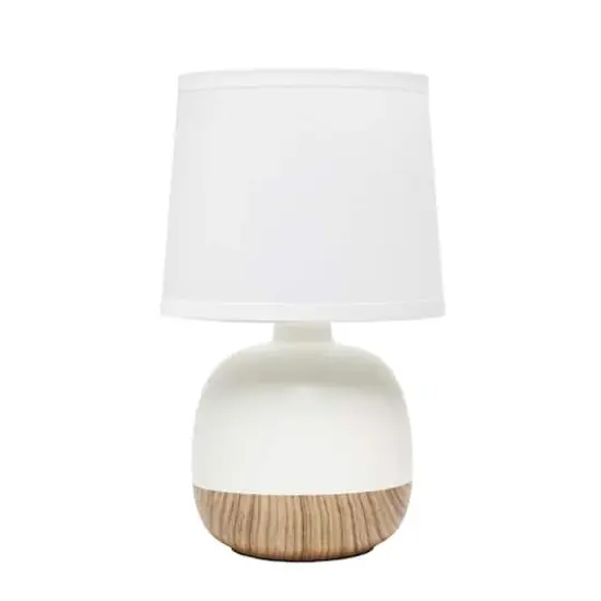 Simple Designs 12" Petite Mid Century Light Woodgrain Base Table Lamp Off White {1}