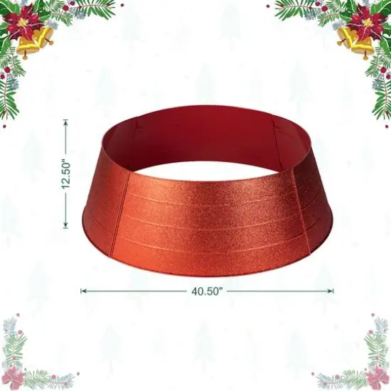 Glitzhome&reg; 3ft. Red Glitter Metal Tree Collar {9}