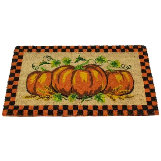Orange & Black Checkered Fall Harvest Pumpkin Doormat {4}