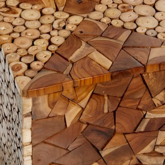 18" Brown Teak Contemporary Stool {5}