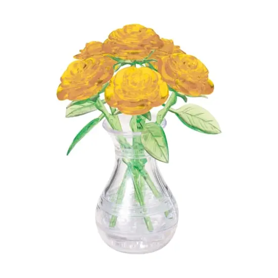 3D Crystal Puzzle - Roses in a Vase (Yellow): 46 Pcs {1}