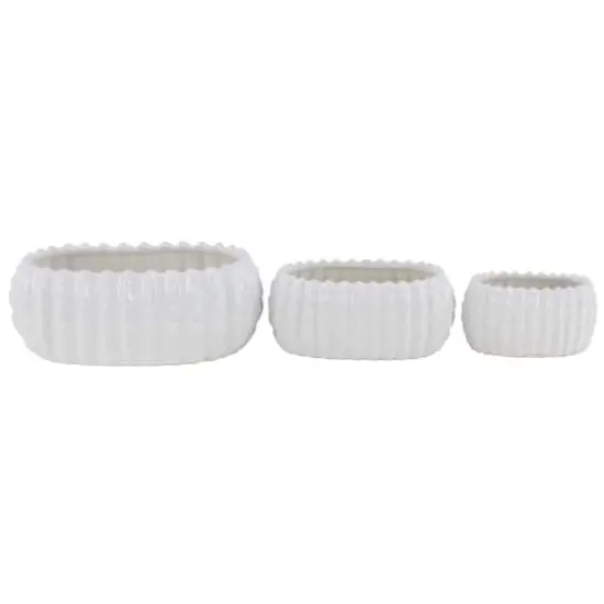 Set of 3 White Stoneware Traditional Planter, 9", 13", 17" {1}