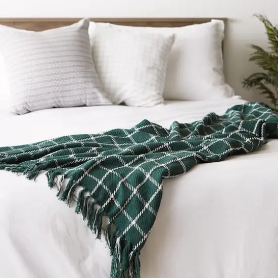 DII&reg; Checked Plaid Throw Dark Green {6}